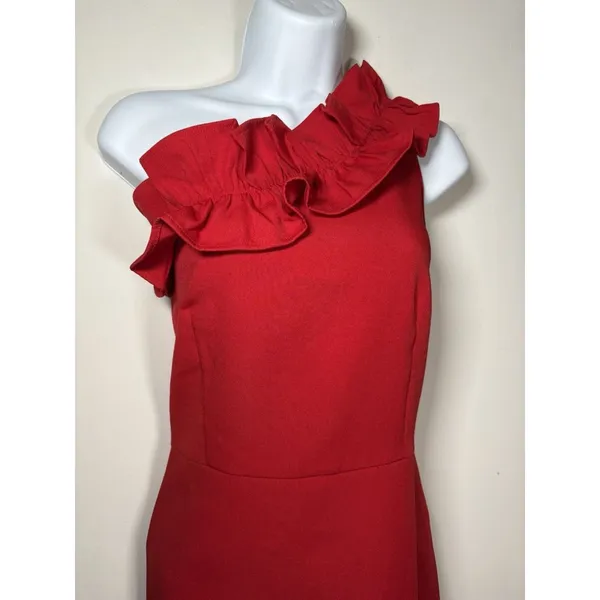 New TCEC Red‎ One Shoulder Ruffle Dress Size Large - Image 2