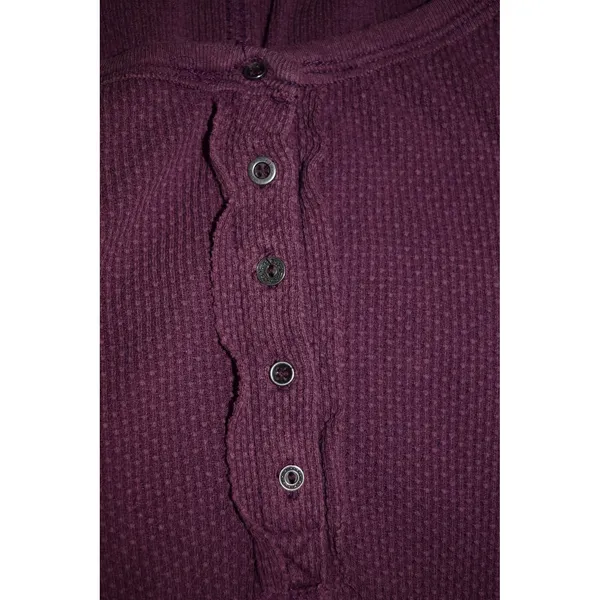 Free People Henley Thermal Women Large Purple Waffle Knit Contrast Cuff - Image 6