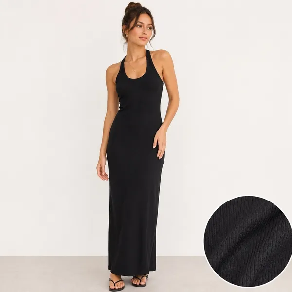 DAZY Shein Ribbed Maxi Dress Small Black Racerback Sleeveless Back Slit Bodycon - Image 2
