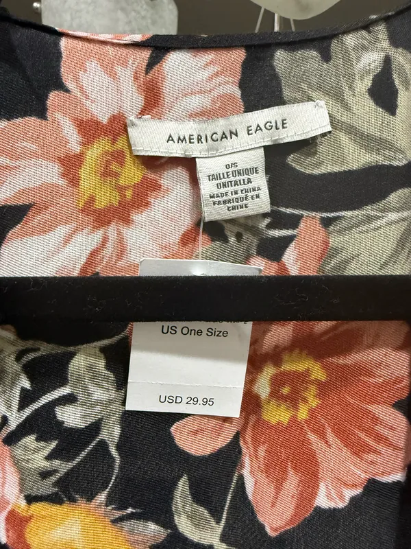 American Eagle Black Floral Kimono - Image 2