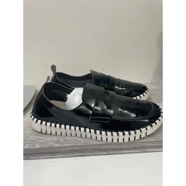 Ilse Jacobsen Tulip Black Patent Loafers Scalloped Sole Slip‎ On Shoes Size 36 - Image 4