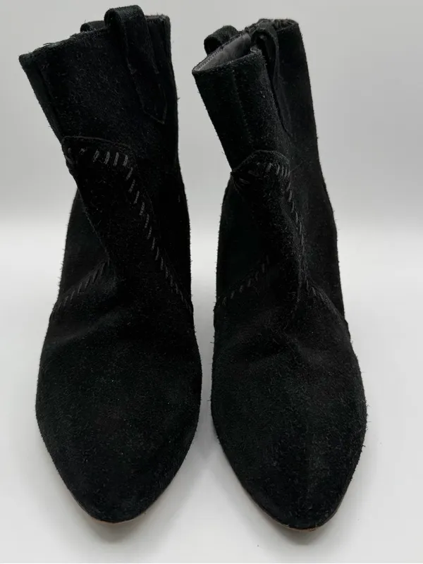 Rebecca Minkoff Black Suede Hidden Wedge Pointed Toe Booties 8.5M - Image 2