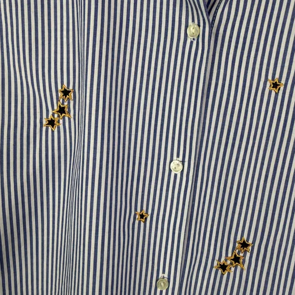 Scotch‎ & Soda Striped Star Embroidered Button Down Shirt Medium Blue Preppy - Image 3
