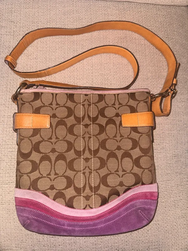 Coach SignaturePurple and Pink FlowerAppliqué Shoulder Bag (Style 1469) - Image 2