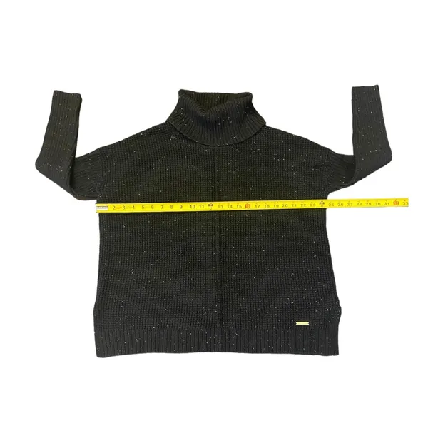 Michael Kors Women's Sweater Turtleneck Black Wool‎ Blend Waffle-knit Size Large - Image 4
