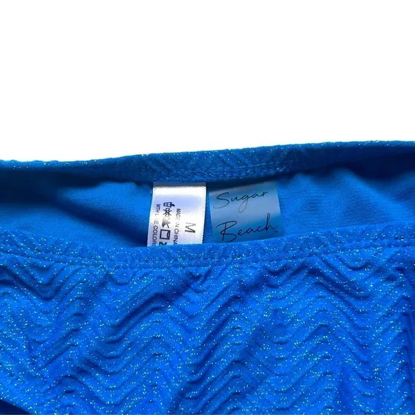 NWOT Sugar Beach Cobalt Blue Glitter Chevron Swim Bikini Set Sz Medium - Image 15