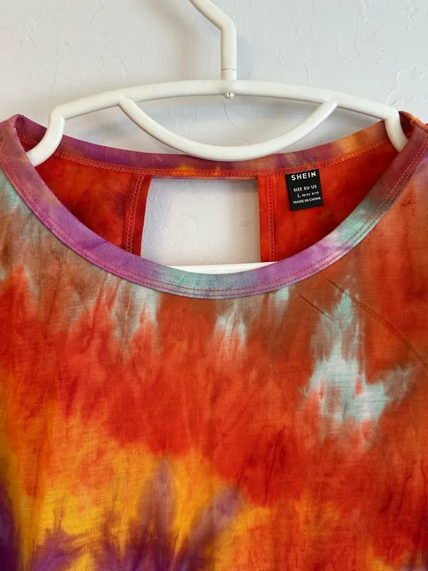 Orange, Purple & Yellow Tie-Dye open back Short Sleeve Tee - Image 2