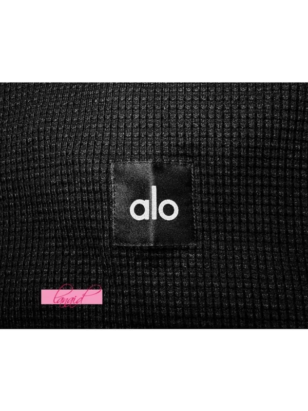 Alo Waffle Weekend Escape Mock Neck Long Sleeve Black Turtleneck Thermal Sweater - Image 7