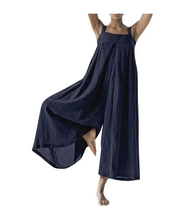 NEW Oversized Cotton Sleeveless Cotton Jumpsuit Adjustable Straps M Navy Blue - Image 4
