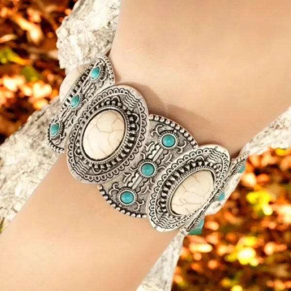 Bohemian Retro Style Silver Color Elastic‎ Women's Turquoise Bracelet - Image 6