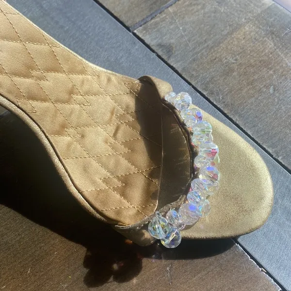 Enzo‎ Angiolini Eagiannes Sandals Womens Size 8.5 Gold Beaded Stiletto Heel Y2K - Image 3