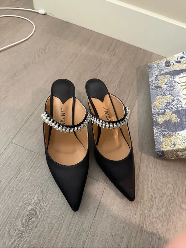 Black Crystal-Embellished Pointed Mules - Image 5