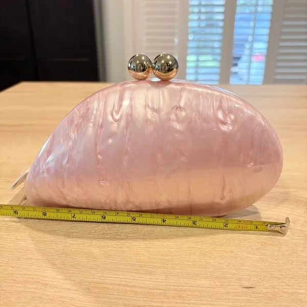 AQUA Pink Marbled Acrylic Pearlescent Shell Clutch Bag Gold Chain Strap NEW - Image 2
