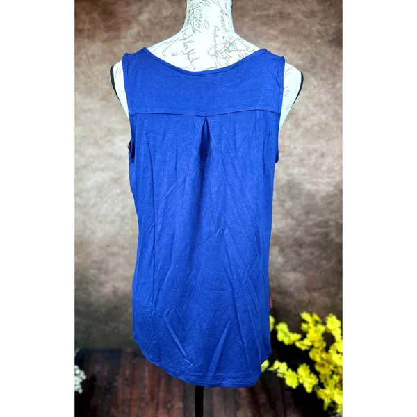 Fortune + Ivy Kason Split Neck Sleeveless Blouse Blue Red Floral L - Image 7