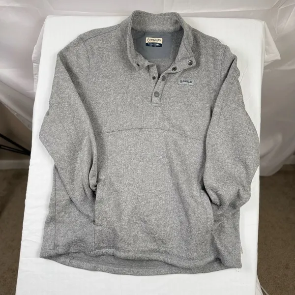 Magellan Outdoors Pullover Fleece XXL Gray Snap Neck Sweater Jacket Men - Image 2