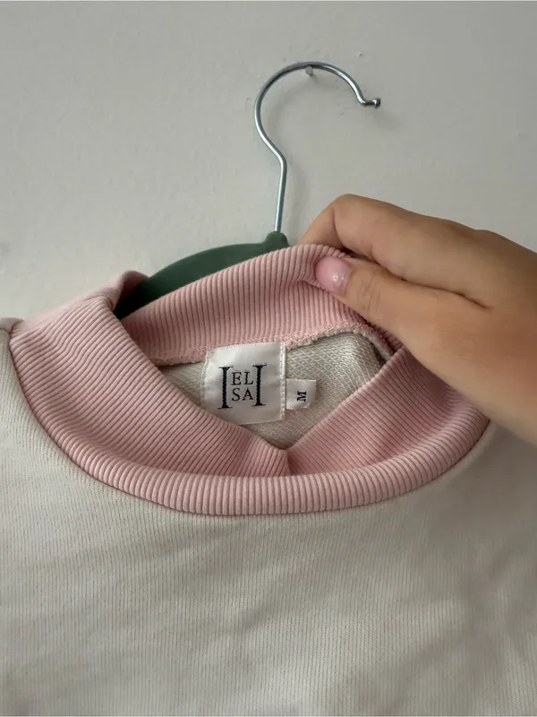 Helsa white and Pink Colorblock Mock Neck rugby Sweatshirt - Image 3
