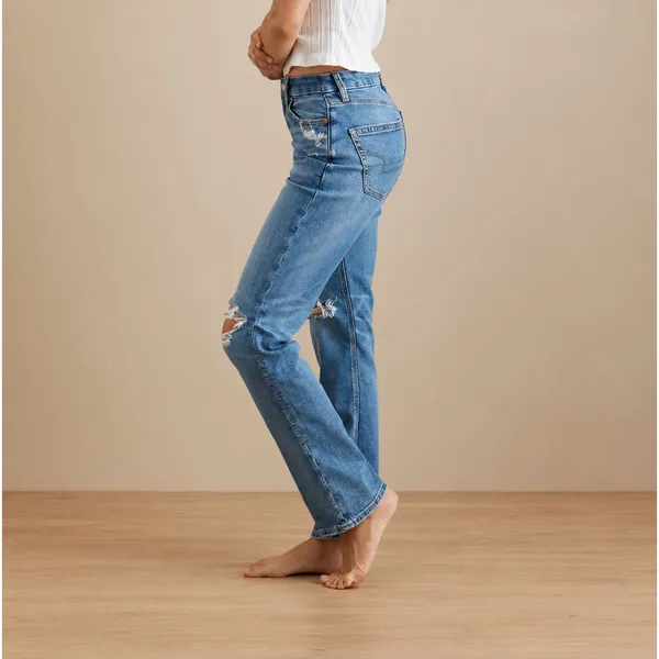 American Eagle Curvy Straight Jeans Ripped High Rise Straight Leg Jeans Size 2 - Image 3