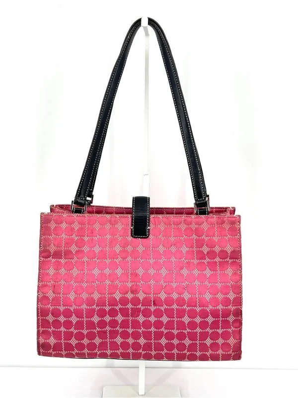 Vintage Y2K Kate Spade Noel Dot Pink Jacquard Black Leather Tote Shoulder Bag - Image 10