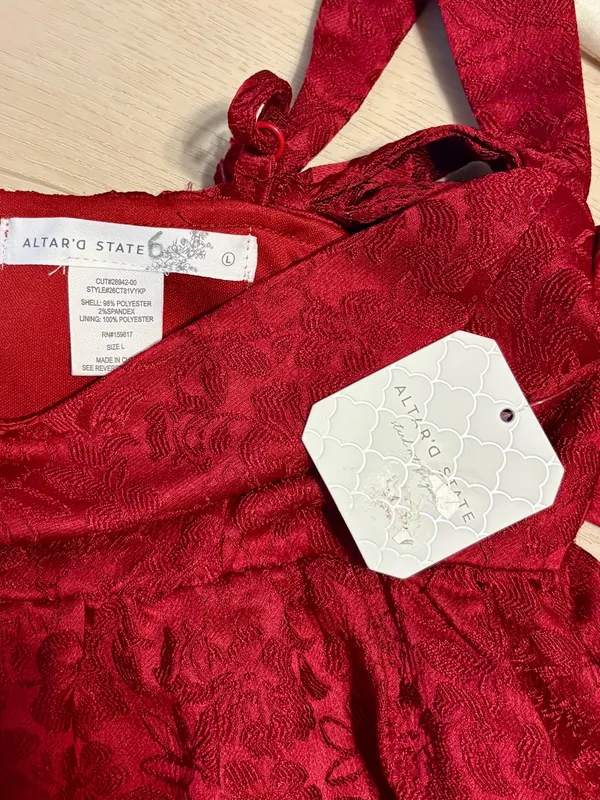 Altar'd State Deep Red Floral Jacquard Dress - Image 2