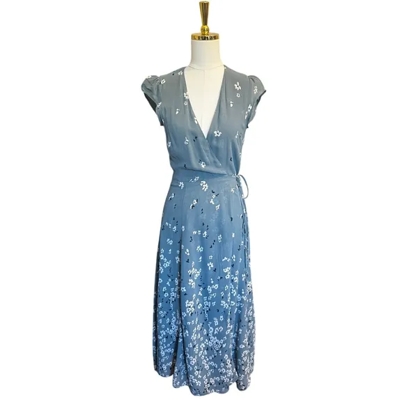 Reformation Mollie Wrap Midi Dress Fresco Blue Floral Made in USA NWT Rare Small - Image 2
