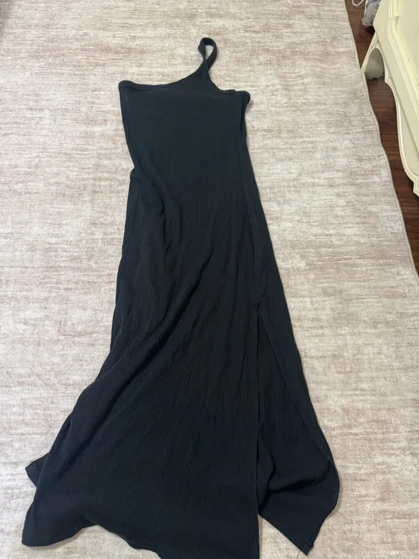 Aerie black one shoulder ribbed midi dress size small - Image 2