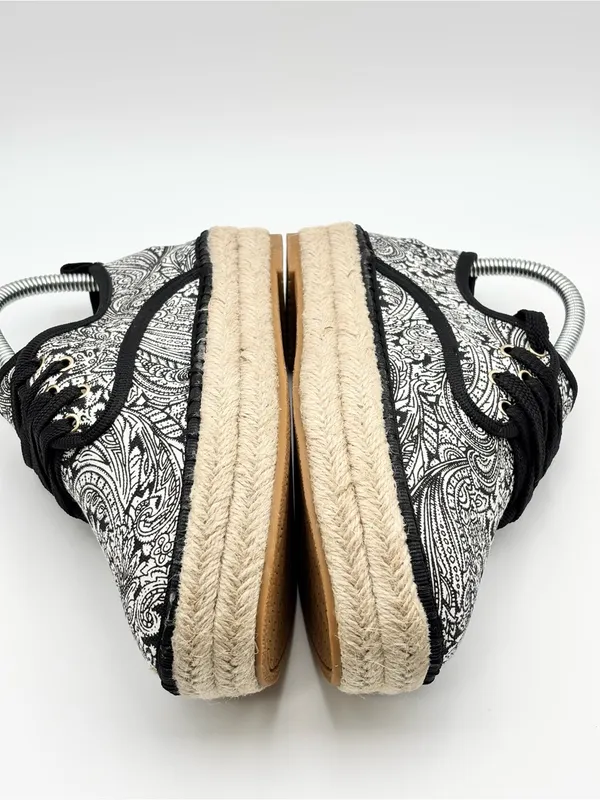Catisa Black & White Paisley Espadrille Lace-Up Flats Size 37 / US 6.5 - Image 9