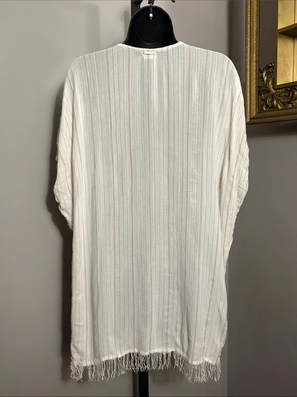 Billabong Small Walk Away Swim Cover Up Cream V Neck Fringe Tunic - Image 3