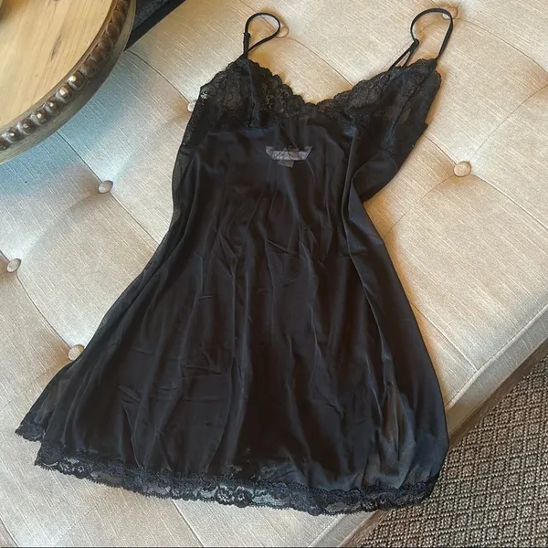 Victorias Secret Black Mesh Mini Slip Dress Lace Trimmed - Image 3