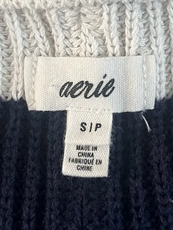 Aerie Beyond‎ Quarter Zip Sweater Blue Striped Cotton Knit Pullover Size Small - Image 4