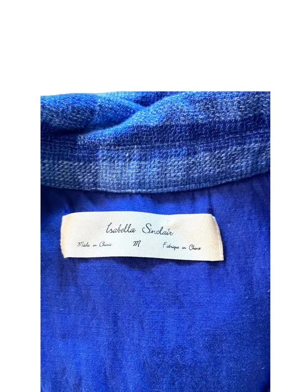 Anthropologie Isabella Sinclair Tillie Linen Plaid Dress Blue Size M Cottagecore - Image 4