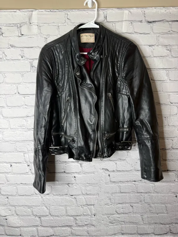 We the free heartbreaker Vintage inspired Black Leather Biker Jacket small - Image 12