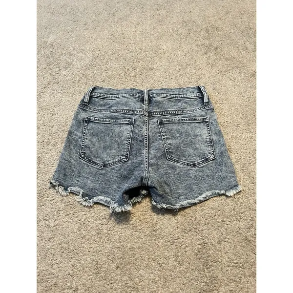 Express Women's Button Fly Shorts Denim Blue Hi-rise Shortie‎ 6 - Image 6