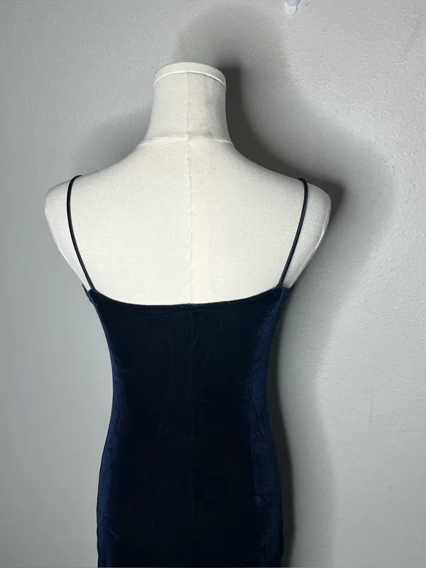 90s Vintage Roberta Navy Blue Velvet Silver Embroidered Evening Gown Whimsigoth - Image 6