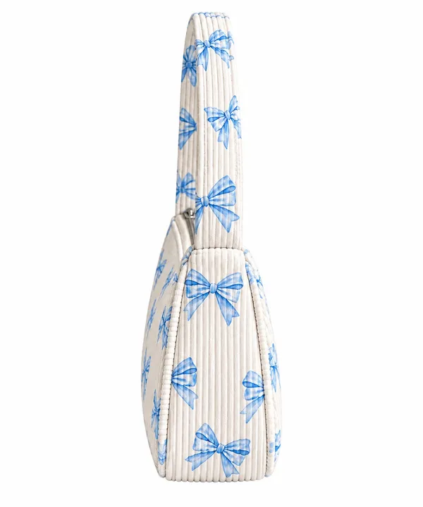 Blue Bow Print Mini Shoulder Bag Y2K Coquette Purse - Image 2
