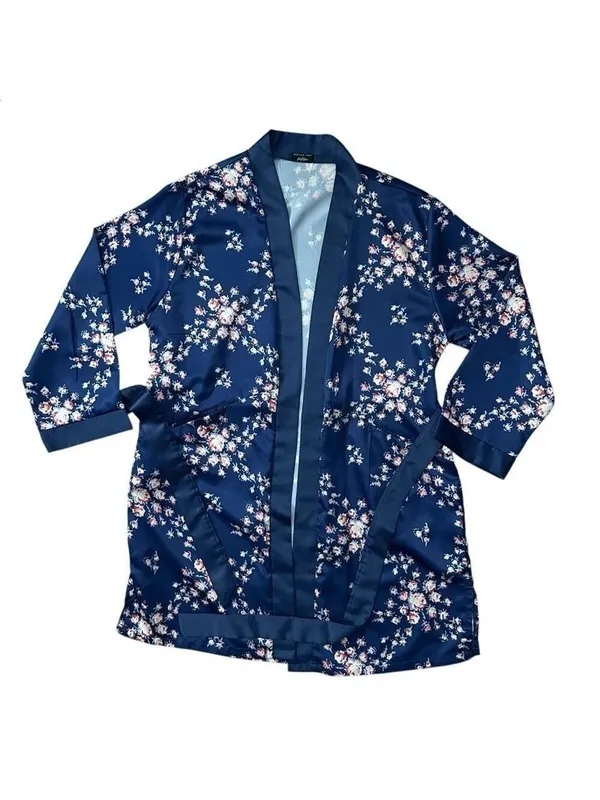 Morgan Lane x FabFitFun Allie Floral Satin Robe Navy Size Small Medium - Image 6