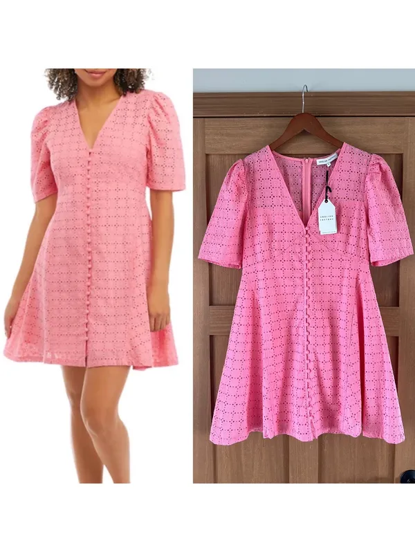 NWT English Factory Broderie Lace Puff Sleeve Mini Dress in Pink Women’s Medium - Image 2