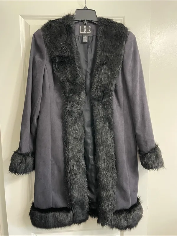 Vintage INC International Concepts Suede Penny Lane Fur Y2K Coat Large - Image 3
