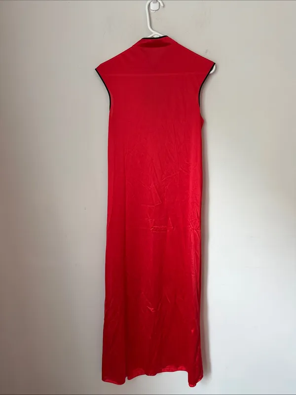 Vintage JCPenney Asian Inspired Red Satin Embroidered Nightgown XS ^ - Image 5