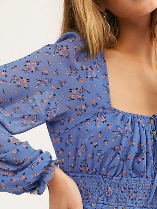 Free People Lolita Smocked Long Sleeve Top Small - Image 3