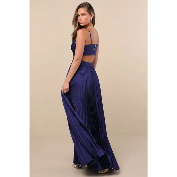 NWT Lulus Got the Glam Navy Blue Pleated Cutout Maxi Dress Wedding Bridesmaid XL - Image 3