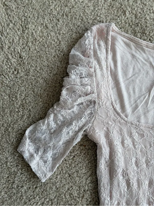 Free People y2k White Lace Mini Dress Square Neck 3/4 Sleeve Boho Romantic Sz xs - Image 5