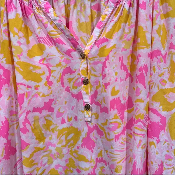 Lilly Pulitzer Large Elsa Ooh La La Pink Yellow Floral Silk Blouse Top Blouson - Image 2
