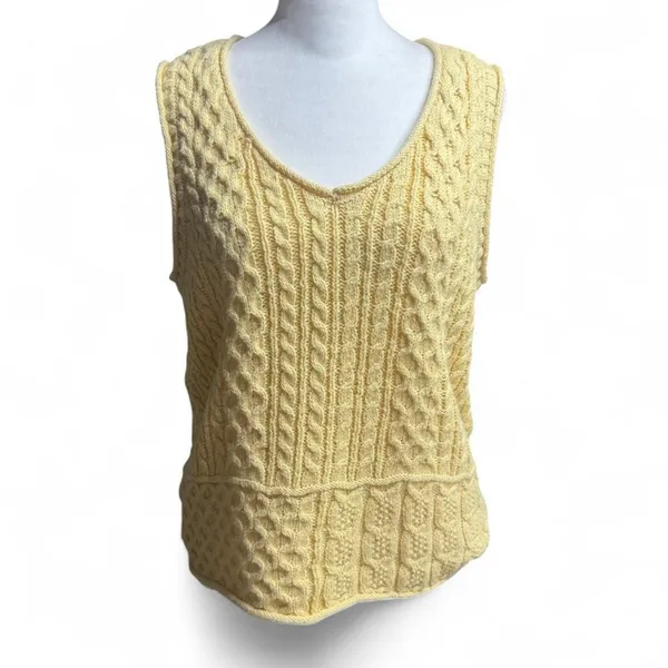 Yellow Cable Knit V-Neck Sweater Vest Preppy Light Academia Small - Image 2