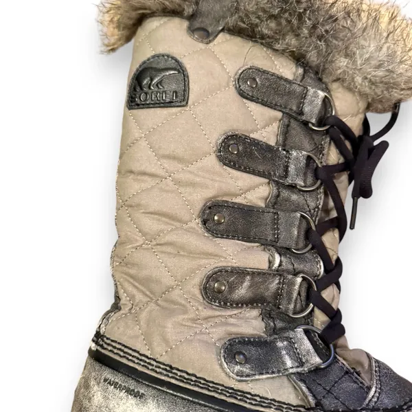 Sorel Tofino Tall Gray Waterproof Lace Up Distressed Faux‎ Fur Snow Boots Sz 7.5 - Image 12