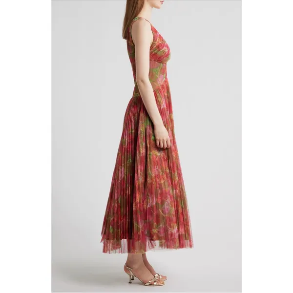 Hutch Eliana Floral Pleated Gown Red Olive Watercolor NWT Size 4 - Image 3