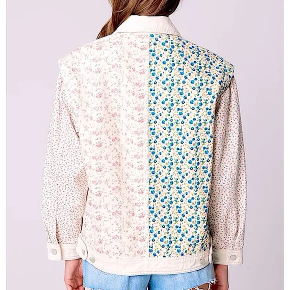 Blank NYC | Floral Patchwork Denim Tucker Jacket, XS - Image 2