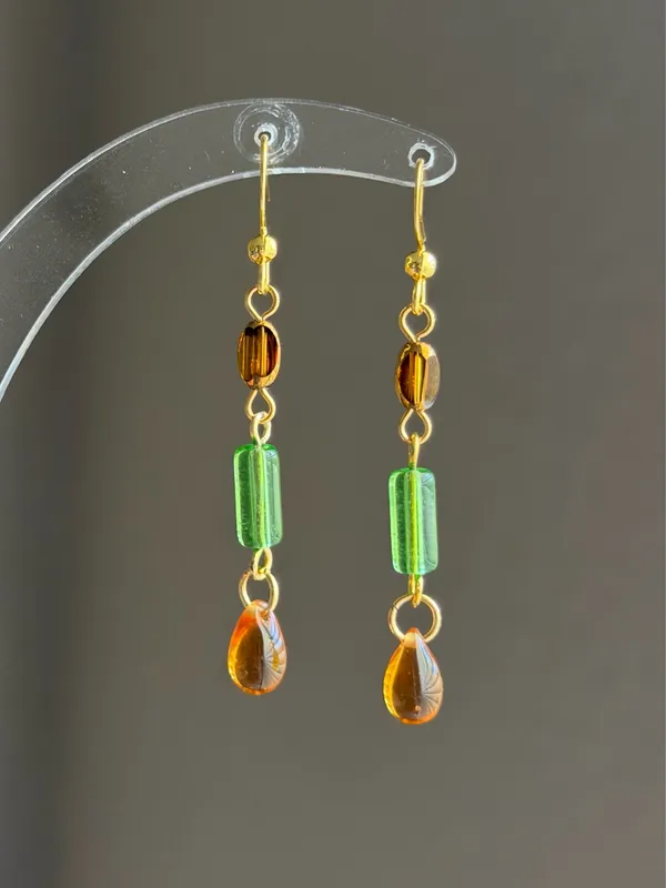 Handmade glass beads fairy whimsy dainty unique dangle earrings🌀🌙 - Image 4