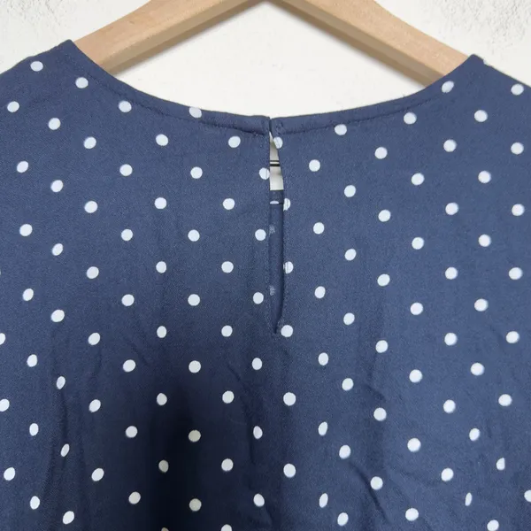 NEW Old Navy Women Crepe Mini Dress Large Navy Polka Dot Short Sleeve Pockets - Image 10