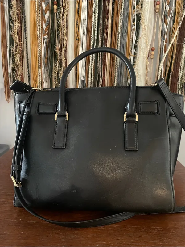Michael Kors Black Leather Satchel with Gold Accent Lock - Image 3