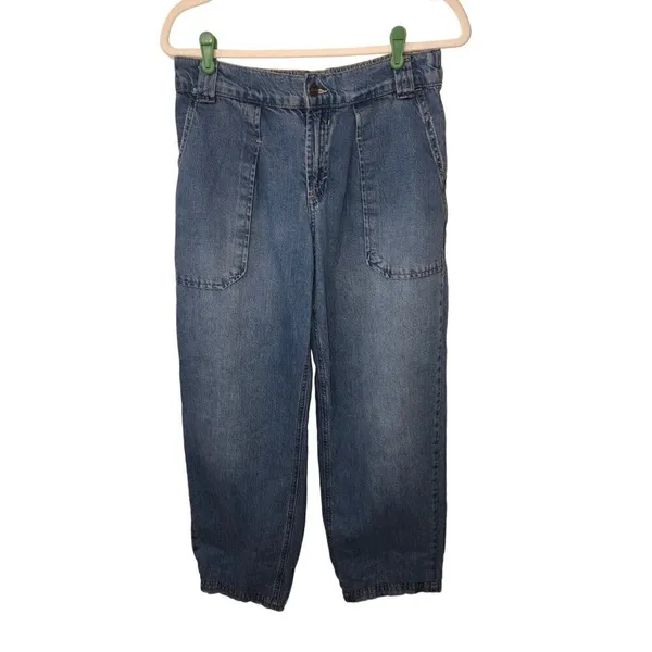 Barrel Jeans XS Low Slung Free People Maeve Oversized Trouser Wide Blue Boho - Image 9